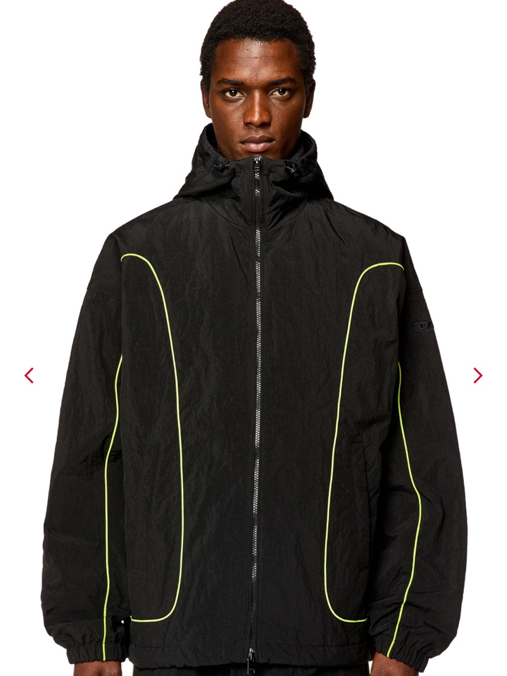 Men's diesel Black Hooded Jacket with Neon Trim